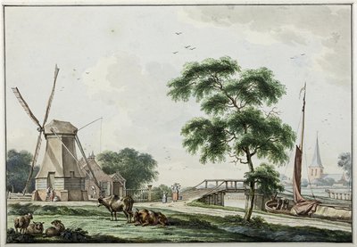 De Ulrumertil over the Trekvaart with Pelmolen and in the Background the Church of Ulrum by Jan Bulthuis